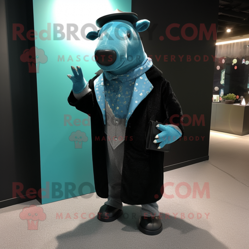 Cyan Tapir mascot costume character dressed with a Suit Jacket and Shawls