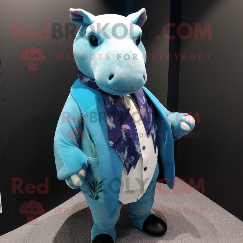 Cyan Tapir mascot costume character dressed with a Suit Jacket and Shawls