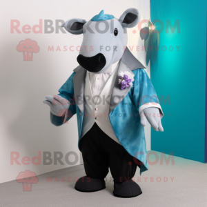 Cyan Tapir mascot costume character dressed with a Suit Jacket and Shawls