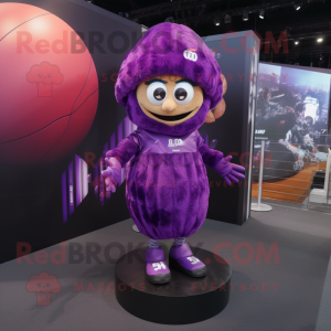 Purple Rugby Ball mascot costume character dressed with a Ball Gown and Beanies