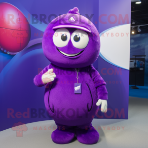 Purple Rugby Ball mascot costume character dressed with a Ball Gown and Beanies