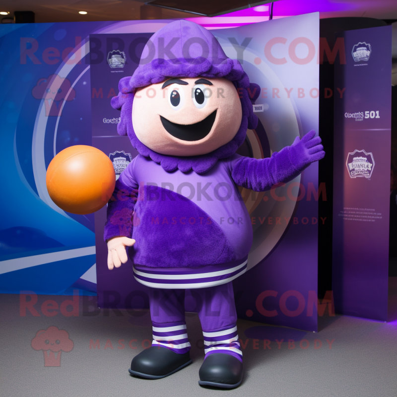 Purple Rugby Ball mascot costume character dressed with a Ball Gown and Beanies