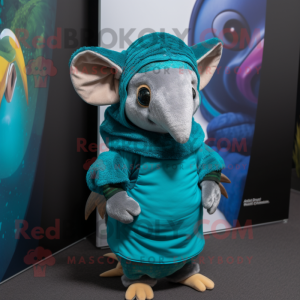 Teal Armadillo mascot costume character dressed with a Hoodie and Ties