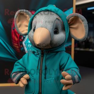 Teal Armadillo mascot costume character dressed with a Hoodie and Ties