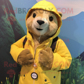 Yellow Otter mascot costume character dressed with a Parka and Necklaces