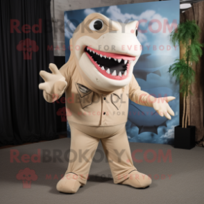 Beige Shark mascot costume character dressed with a Suit Pants and Shoe clips