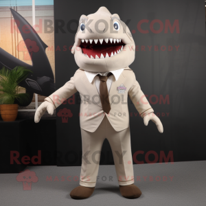 Beige Shark mascot costume character dressed with a Suit Pants and Shoe clips