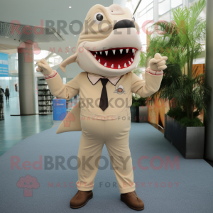 Beige Shark mascot costume character dressed with a Suit Pants and Shoe clips