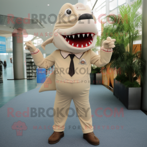 Beige Shark maskot kostume...