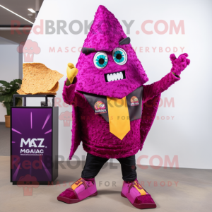 Magenta Nachos mascot costume character dressed with a Blazer and Scarf clips