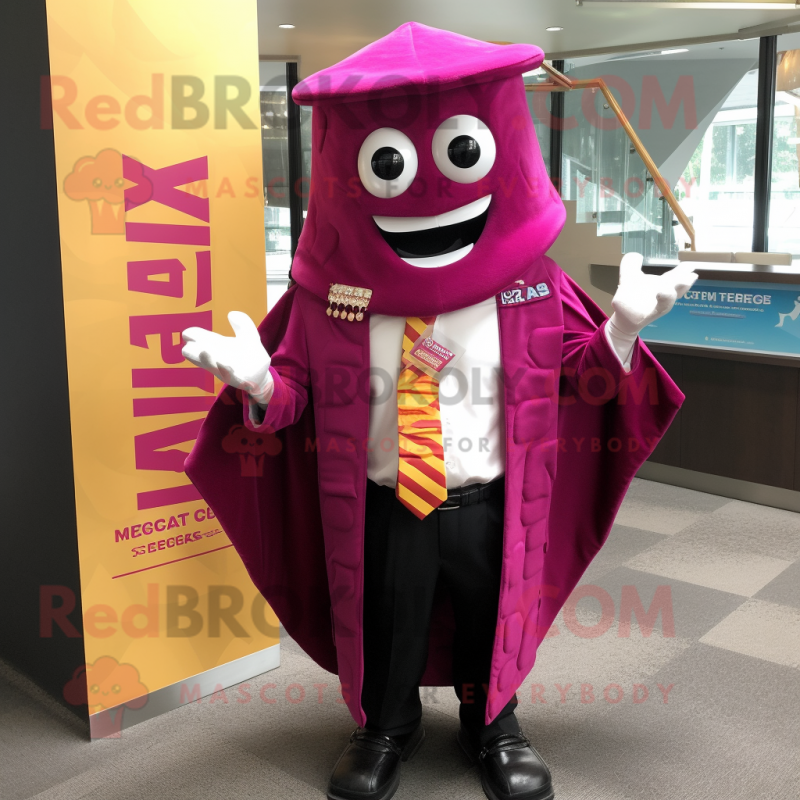 Magenta Nachos mascot costume character dressed with a Blazer and Scarf clips