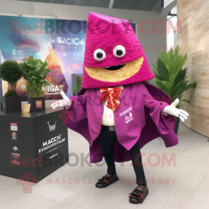 Magenta Nachos mascot costume character dressed with a Blazer and Scarf clips