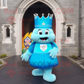 Sky Blue Irish Castle mascot costume character dressed with a Evening Gown and Briefcases