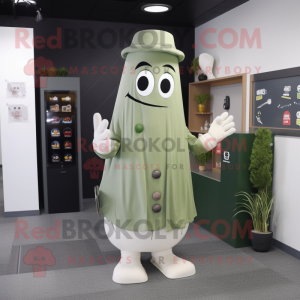 Olive Ghost mascot costume character dressed with a Cardigan and Caps