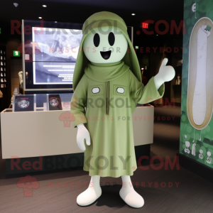 Olive Ghost mascot costume character dressed with a Cardigan and Caps