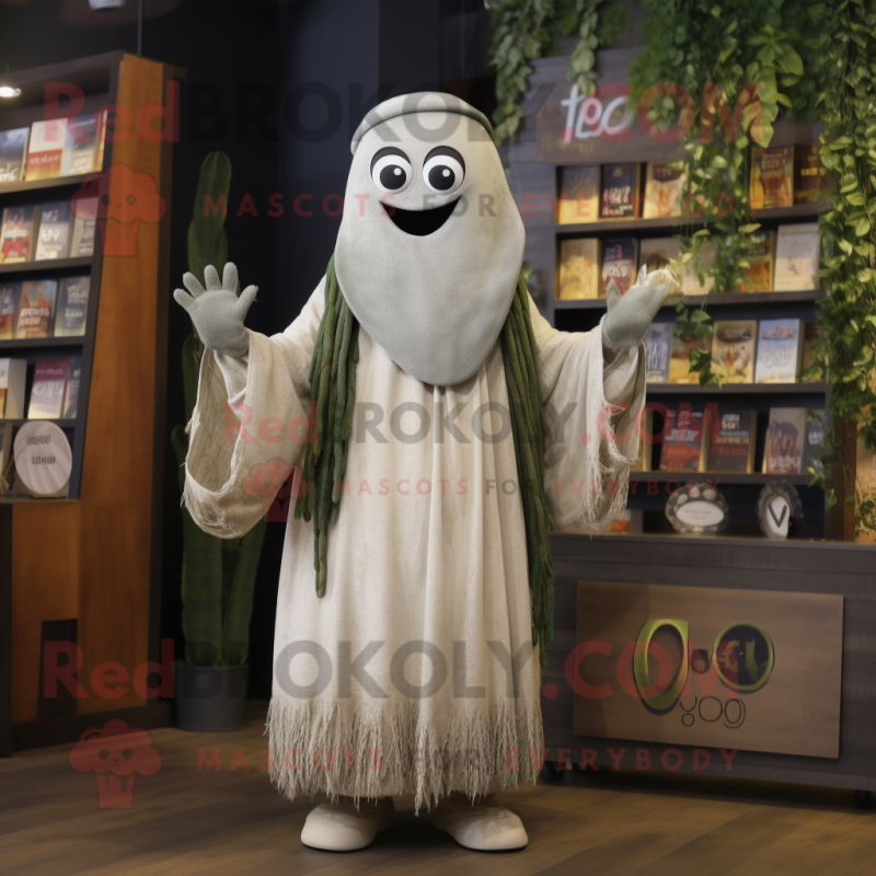 Olive Ghost mascot costume character dressed with a Cardigan and Caps Olive Ghost mascot costume character dressed with a Cardigan and Caps