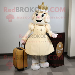 Cream Queen mascot costume character dressed with a A-Line Skirt and Briefcases