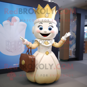 Cream Queen mascot costume character dressed with a A-Line Skirt and Briefcases