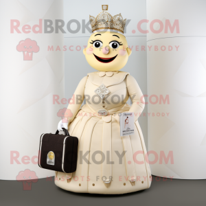 Cream Queen mascot costume character dressed with a A-Line Skirt and Briefcases