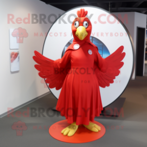 Red Hens mascot costume character dressed with a Circle Skirt and Cufflinks