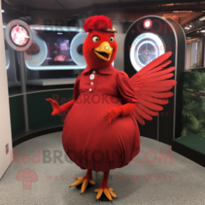 Red Hens mascot costume character dressed with a Circle Skirt and Cufflinks