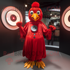 Red Hens mascot costume character dressed with a Circle Skirt and Cufflinks
