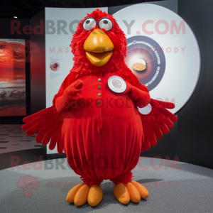 Red Hens mascot costume character dressed with a Circle Skirt and Cufflinks