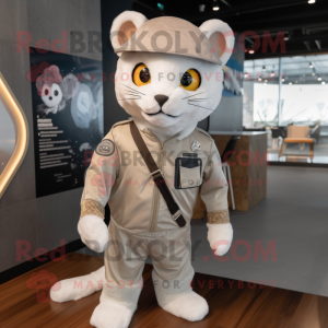 White Jaguarundi mascot costume character dressed with a Bomber Jacket and Hair clips