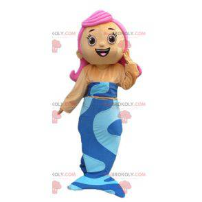 Mascot pretty blue mermaid with pink hair - Redbrokoly.com