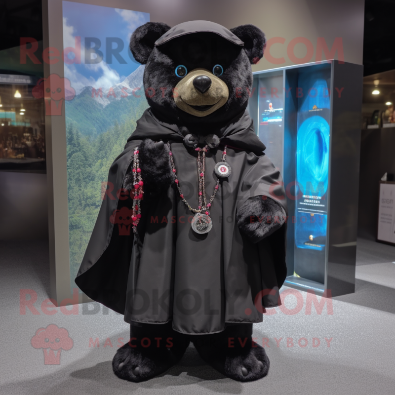 Black Teddy Bear mascot costume character dressed with a Raincoat and Keychains Black Teddy Bear mascot costume character dressed with a Raincoat and Keychains