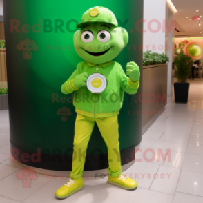 Lime Green Pot Of Gold mascot costume character dressed with a Jeggings and Smartwatches