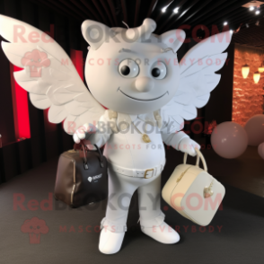White Cupid mascot costume character dressed with a Suit and Handbags