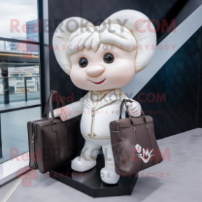 White Cupid mascot costume character dressed with a Suit and Handbags