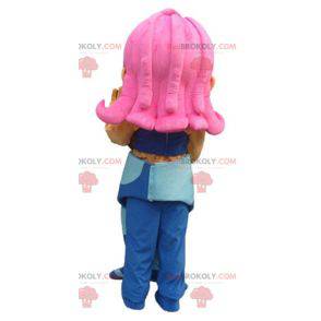 Mascot mooie blauwe zeemeermin met roze haren - Redbrokoly.com