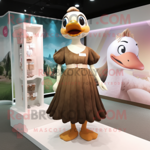Brown Swans mascot costume character dressed with a Maxi Dress and Hair clips
