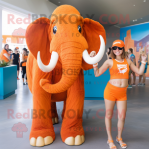 Orange Mammoth mascot costume character dressed with a One-Piece Swimsuit and Bracelets