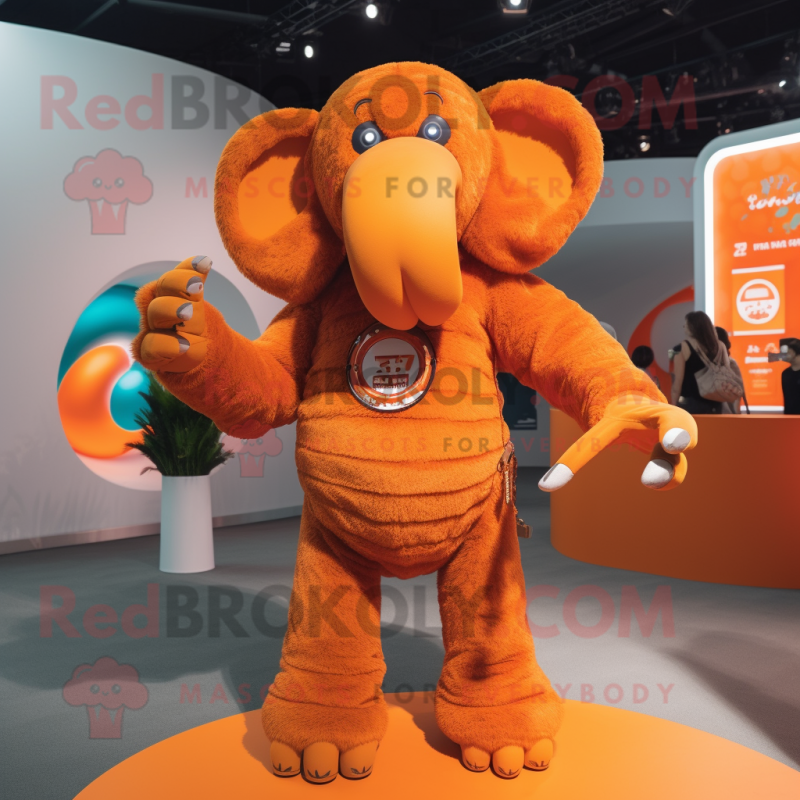 Orange Mammoth mascot costume character dressed with a One-Piece Swimsuit and Bracelets Orange Mammoth mascot costume character dressed with a One-Piece Swimsuit and Bracelets