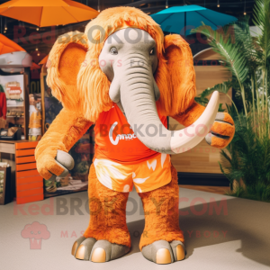 Orange Mammoth mascot costume character dressed with a One-Piece Swimsuit and Bracelets