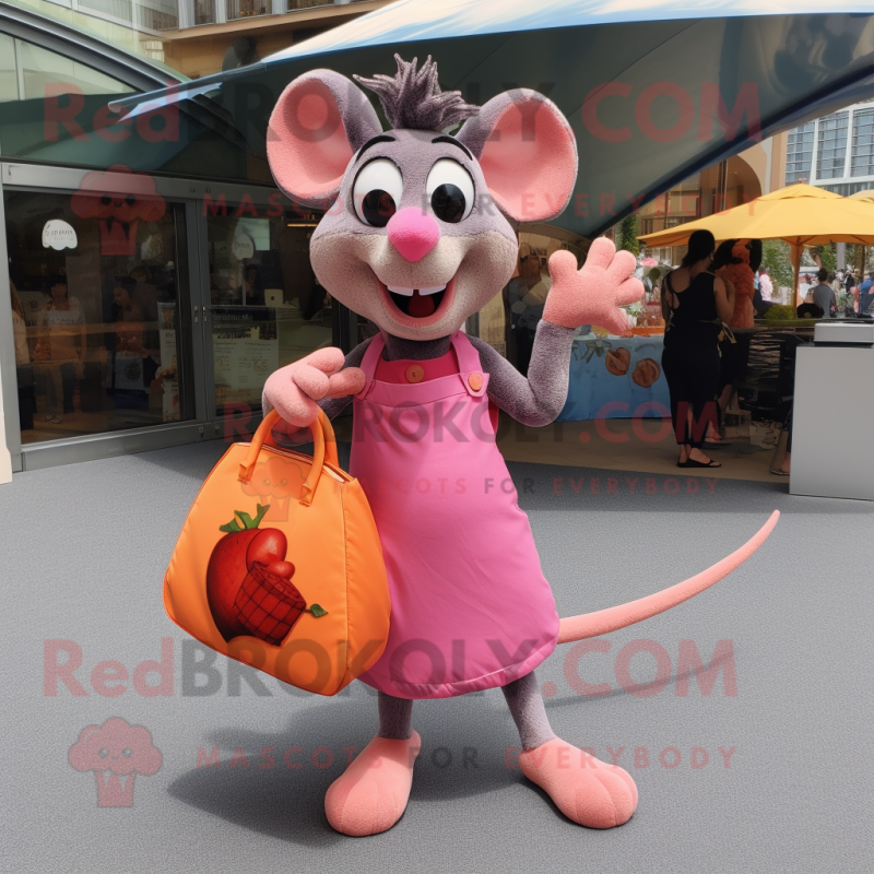 Pink Ratatouille mascot costume character dressed with a Bikini and Handbags Pink Ratatouille mascot costume character dressed with a Bikini and Handbags