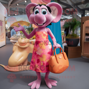 Pink Ratatouille mascot costume character dressed with a Bikini and Handbags