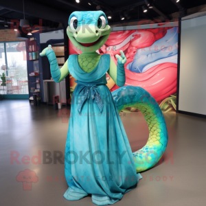 Cyan Anaconda maskot kostym...