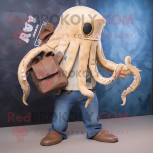 Tan Kraken maskot kostume...