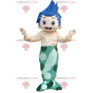 Mascota de niño sirena con cabello azul - Redbrokoly.com