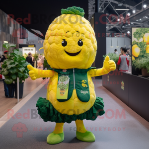 Lemon Yellow Broccoli mascot costume character dressed with a Jacket and Keychains