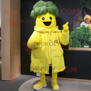 Lemon Yellow Broccoli mascot costume character dressed with a Jacket and Keychains