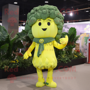 Lemon Yellow Broccoli mascot costume character dressed with a Jacket and Keychains