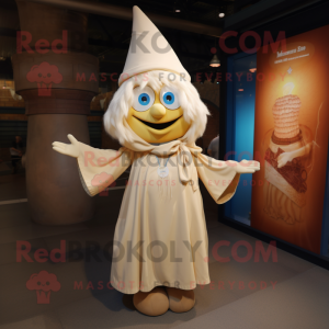 Cream Witch mascot costume character dressed with a Mom Jeans and Wraps