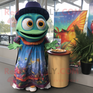 nan Fish Tacos mascot costume character dressed with a Maxi Skirt and Watches