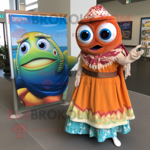 nan Fish Tacos mascot costume character dressed with a Maxi Skirt and Watches