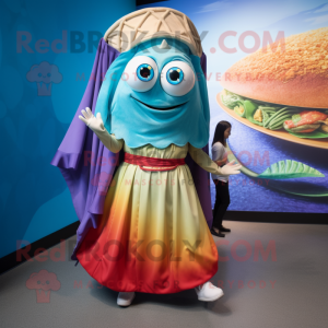 nan Fish Tacos mascot costume character dressed with a Maxi Skirt and Watches